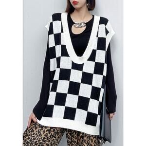 Checkered Black and White Sweater Vest